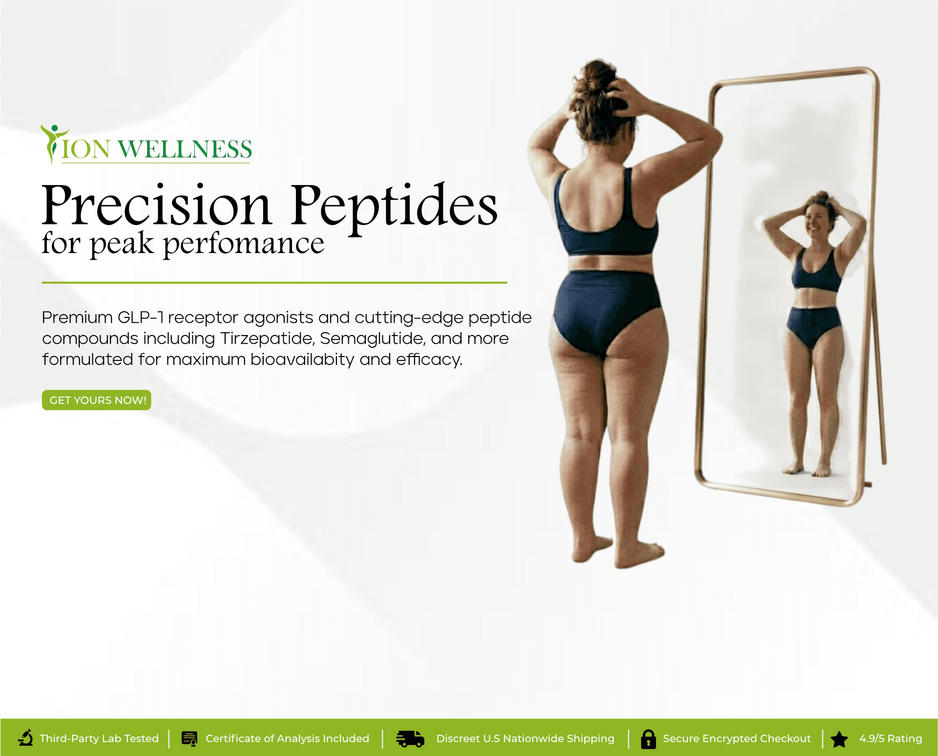 Woman looking at her reflection in a full-length mirror