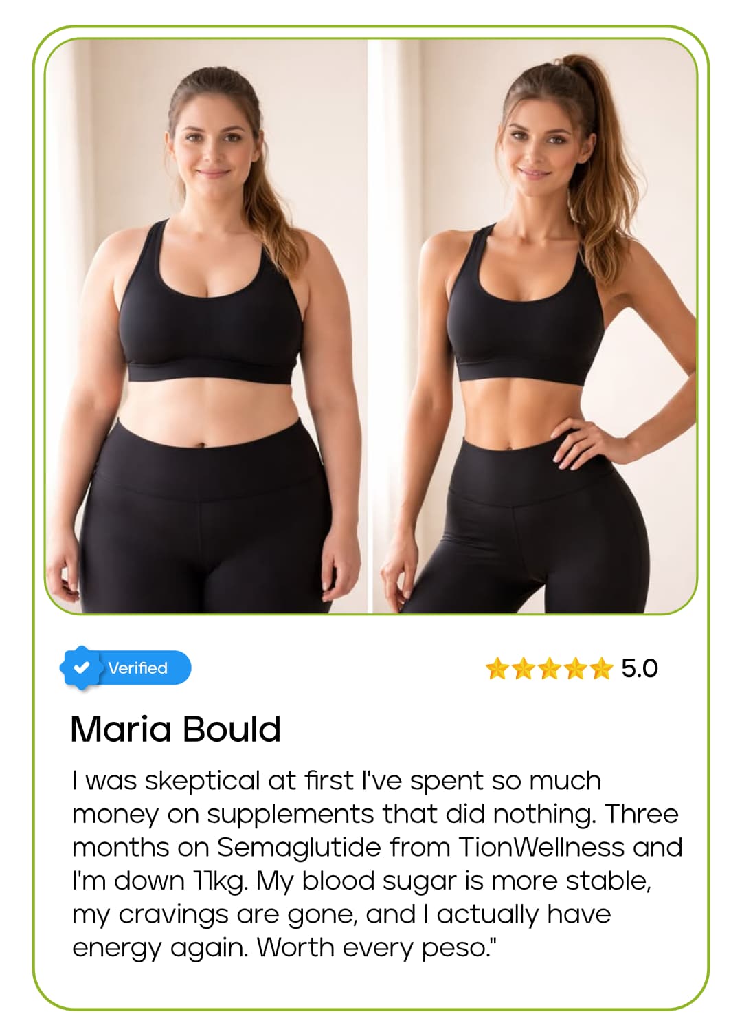 Before and after portraits included in Maria Bould’s supplied story